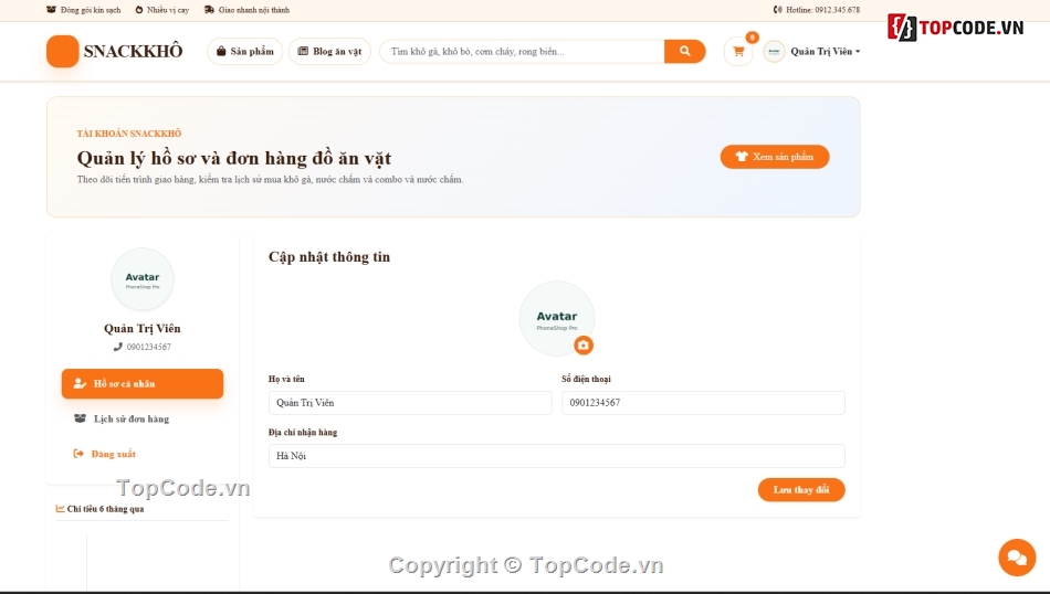 Website đồ ăn,bán đồ ăn vặt,bán